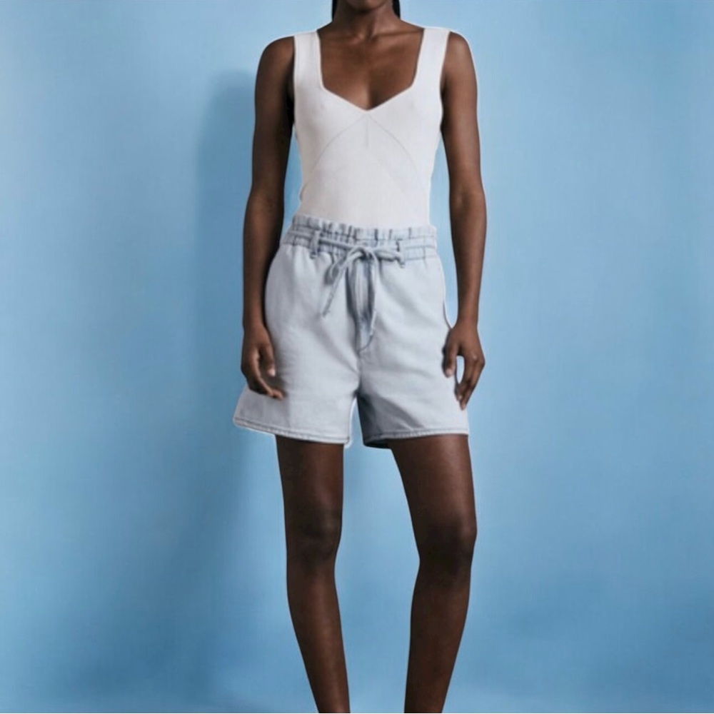 rag & bone Tie Cotton Linen High Rise 4"‎ Shorts in Light Indigo Blue Size 24